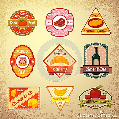 Collection of food stamps or labels Vector Illustration