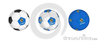 Collection football ball with the Oklahoma flag. Soccer equipment mockup with flag in three distinct configurations Vector Illustration