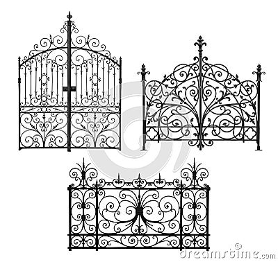 Collection of forged gates and decorative lattice Stock Photo