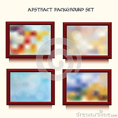 Collection of four abstract blured backgruonds in frames Vector Illustration