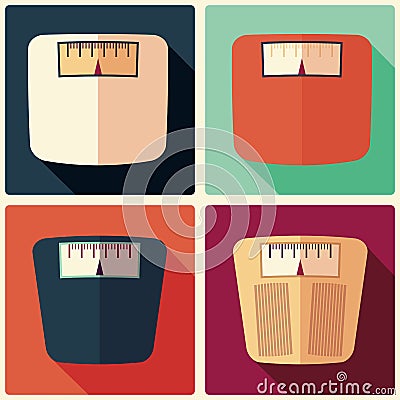 Collection of four bathroom weight scales, flat design Vector Illustration
