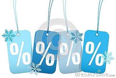 Set Of Four Hangtags Sale Percent Winter Snowflakes Vector Illustration