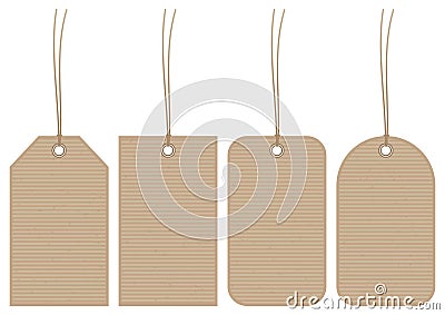 Set Of Four Hangtags Brown Paper Horizontal Stripes Vector Illustration