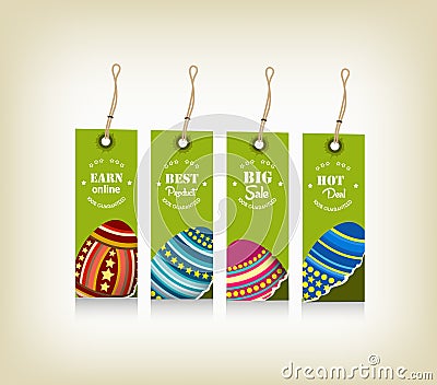 Collection of four Easter gift tags decorated with bunnies, eggs Vector Illustration