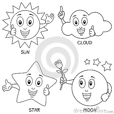 Coloring Weather Characters Set Vector Illustration