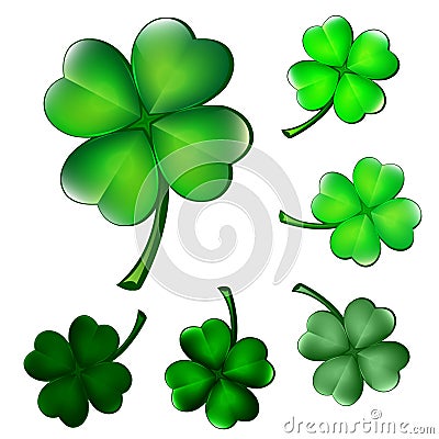 Collection of four-leaf clovers Vector Illustration