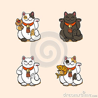 Collection of four lucky cats Vector Illustration