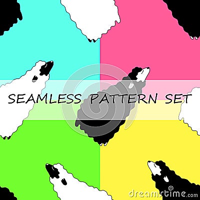 Collection of four seamless pattern with sheep in baby style. vector image. biue, yellow, pink, green backgraund Vector Illustration