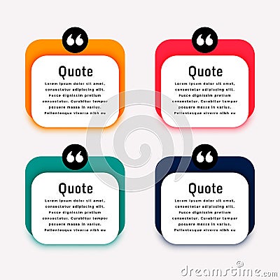 collection of four testimonials quotation mark template design Vector Illustration