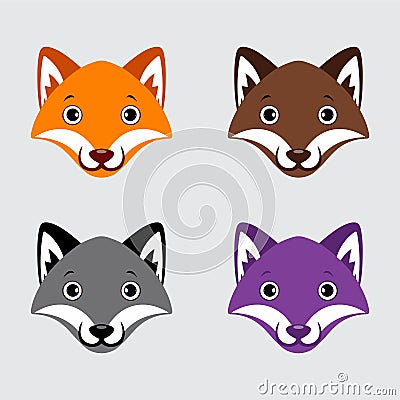 Collection of fox cartoon face design icon. Pack of happy fox cartoon face vector illustration Vector Illustration