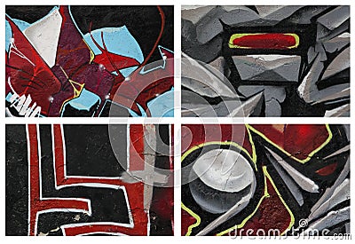 Collection of fragments of wall-street graffiti. Editorial Stock Photo