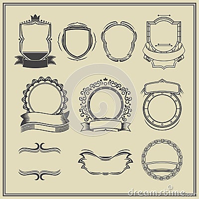 Collection of frames and labels. Retro, vintage. Vector Illustration