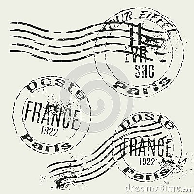 Collection of french vintage stamps Vector Illustration