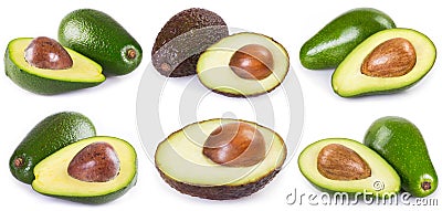 Collection of fresh avocado on white background Stock Photo