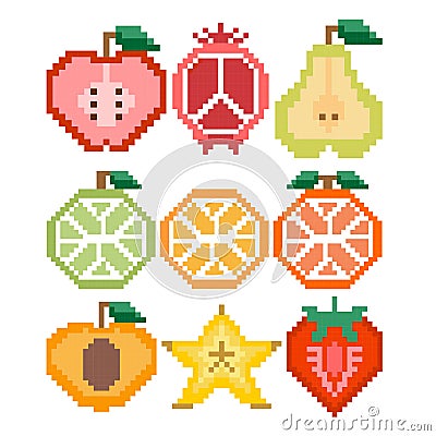 assorted fruit pixel vector collection Vector Illustration