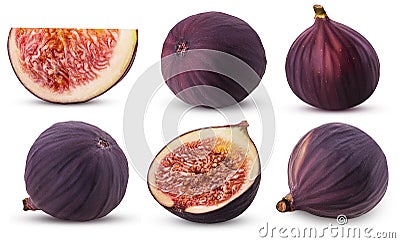 Collection fresh figs fruit, whole, slice, cut in half Stock Photo