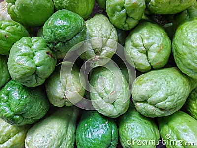 Collection of fresh green chayote squash fruit Stock Photo