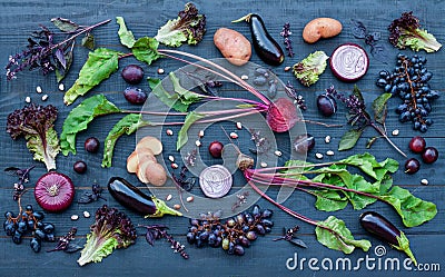 Collection of fresh purple fruit and vegetables Stock Photo