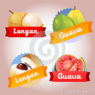 Collection fruit longan and guava badge Vector Illustration