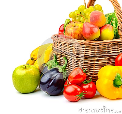 Collection fruit and vegetable in basket Stock Photo