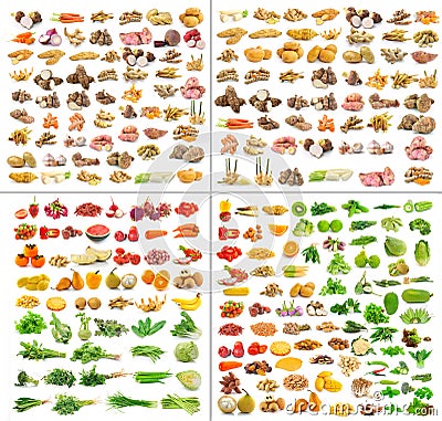 Collection of Fruits and vegetable isolated Stock Photo