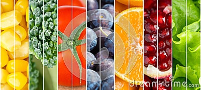 Collection fruits and vegetables background Stock Photo