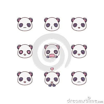 Collection of funny cute panda emoticon characters in different emotions. Illustration Vector Illustration
