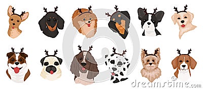Collection of funny dogs of different breeds Vector Illustration