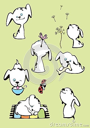 Collection of funny white puppies Vector Illustration