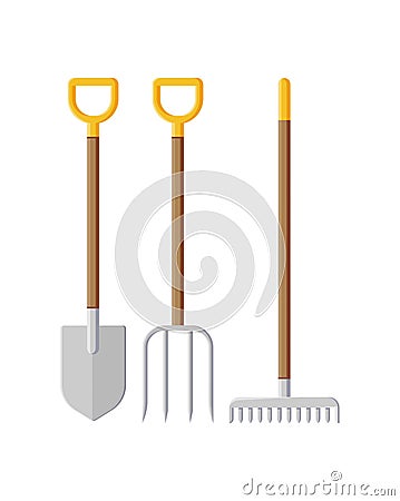 Collection gardening equipment for landscaping planting cultivating work isometric icon vector Cartoon Illustration