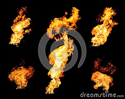 Collection of gas flare spurts of fire raging flame Stock Photo