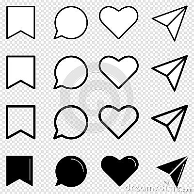 Collection of Generic social media user interface icon set. Like, comment, share and save icon Vector Illustration