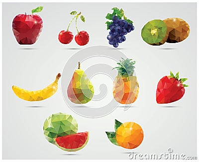 Collection of geometric polygonal fruits, triangles Vector Illustration