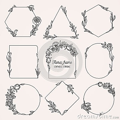 Collection of geometric vector floral frames. Vector Illustration