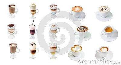 collection glass cap with coffee isolated Stock Photo