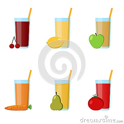 Collection glass juices from fruits and vegetables infographic elements. The best for design, textiles, posters, web Vector Illustration