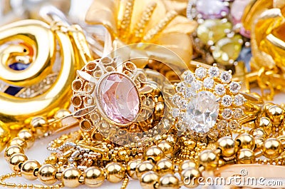 Collection of gold jewellery Stock Photo