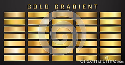 Collection of golden metallic gradient. Brilliant plates with gold effect. Vector illustration Cartoon Illustration