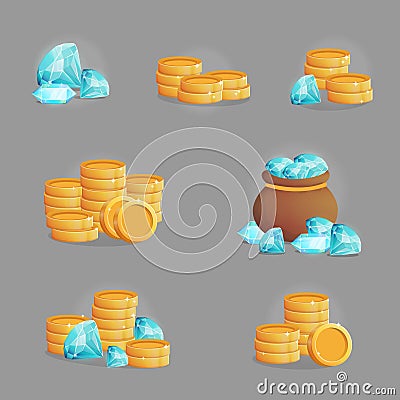 Collection of golden riches and gemstones Vector Illustration