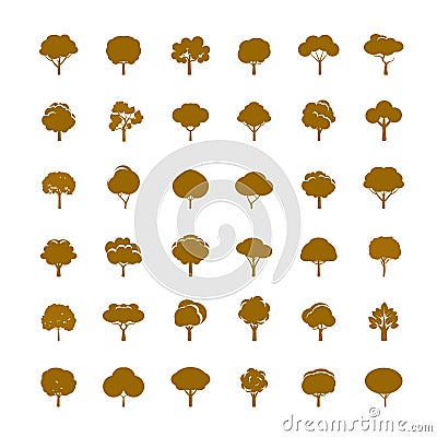 Collection of Golden Trees. Vector icons. Stock Photo