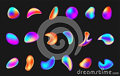 Collection gradient iridescent shape vector illustration liquid elements holographic chameleon Vector Illustration