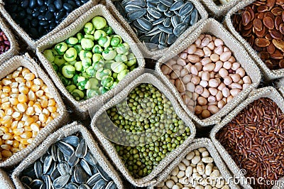 Collection of grain, cereal, seed, bean Stock Photo