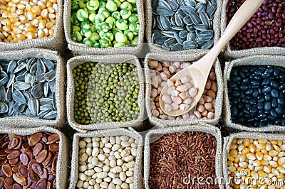Collection of grain, cereal, seed, bean Stock Photo