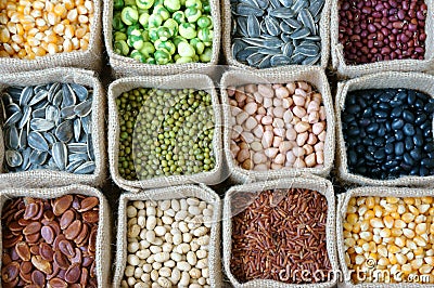 Collection of grain, cereal, seed, bean Stock Photo