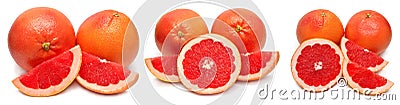 Collection grapefruit whole and slice isolated on white background Stock Photo