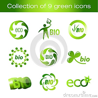 Collection of green icons Vector Illustration