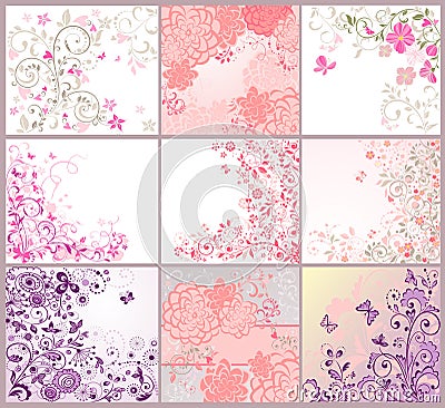 Collection of greeting beautiful floral cards Vector Illustration