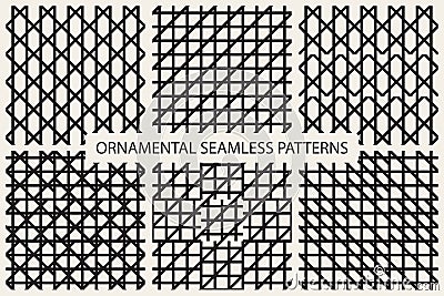 Collection of grid seamless patterns. Vector Illustration