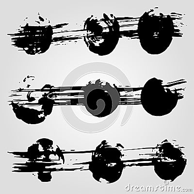 Collection of grunge black ink banners and blots on white background Vector Illustration