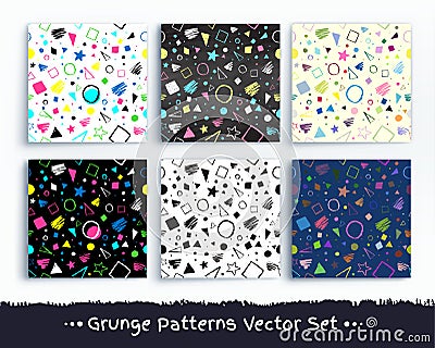 Collection of grunge geometric patterns Vector Illustration